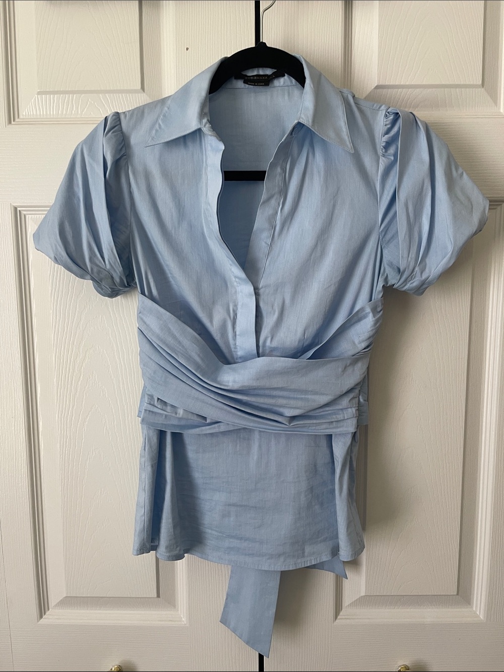 Vintage BCBG Blue Sleeve Wrap-Detail Blouse